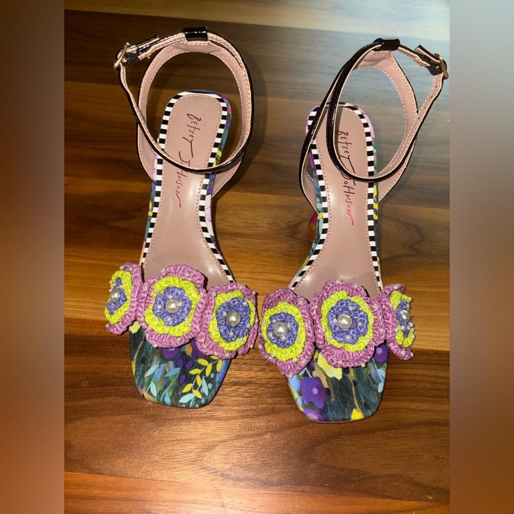 Betsey Johnson Floral Embellished Sandals - Purple and Yellow